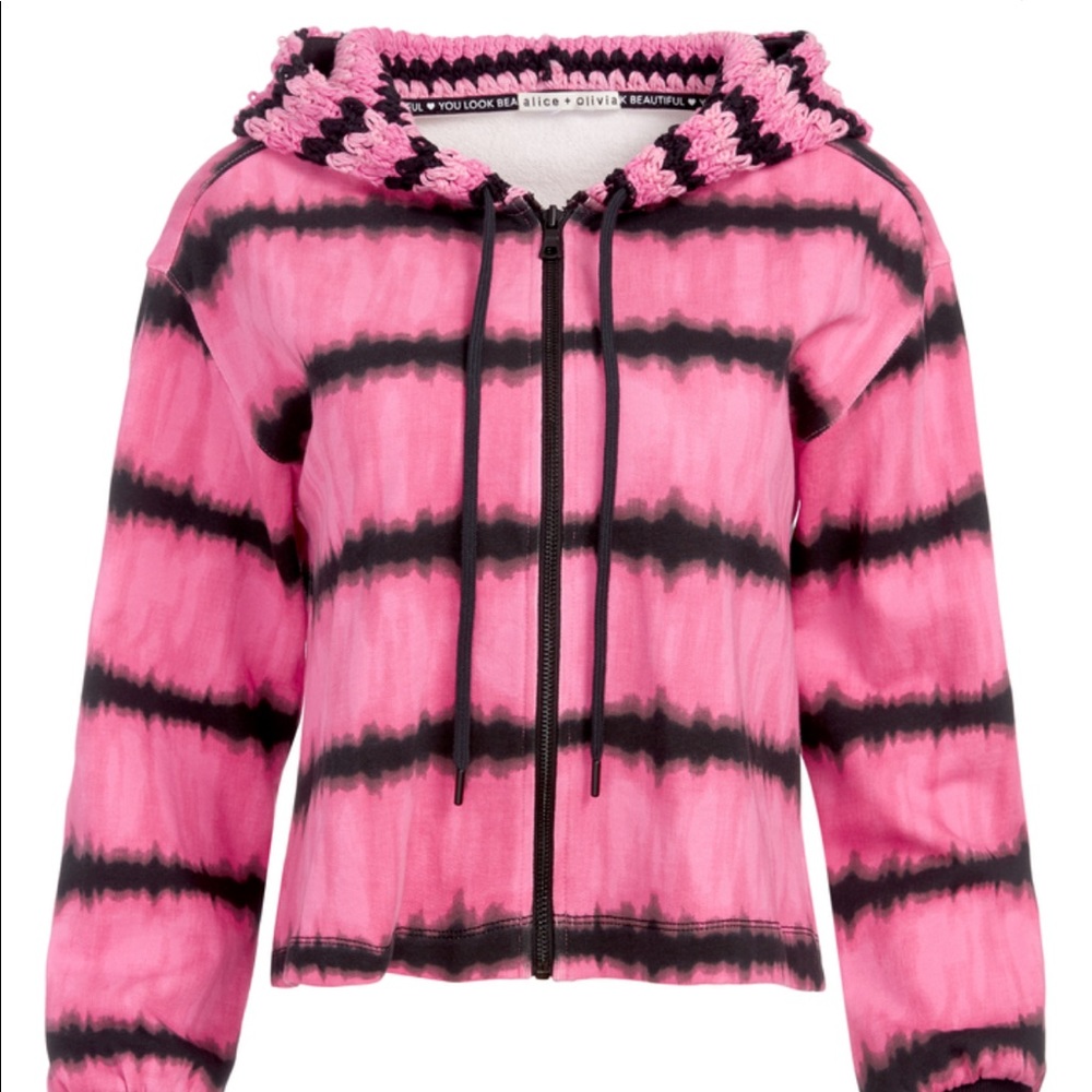 🎉 Alice + Olivia MARYJANE CROCHET TIE DYE HOODIE - Picture 3 of 5